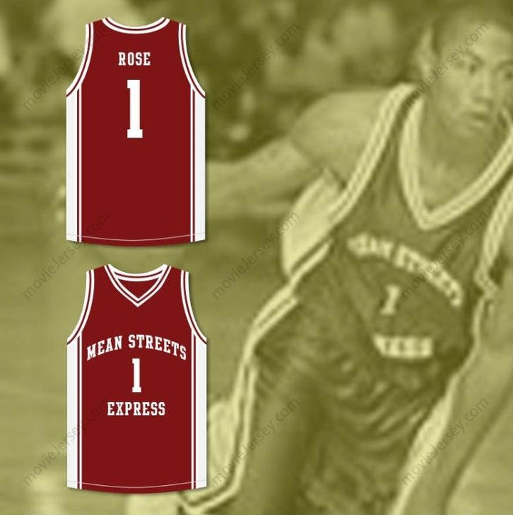 PERSONALIZA CUALQUIER Nombre Número DERRICK ROSE 1 MEAN STREETS EXPRESS CAMISETA BALONCESTO GRANATE AAU Parte Superior Cosida S-6XL