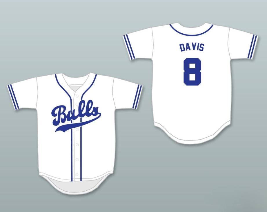 Personalizada con Cualquier Nombre y Número CRASH DAVIS 8, CAMISETA DE BÉISBOL RETRO CON BOTONES Y CUELLO, BLANCA CON COSTURAS, Tallas S-6XL