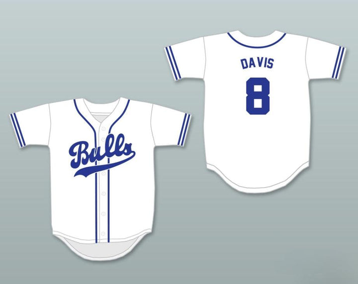 Personalizada con Cualquier Nombre y Número CRASH DAVIS 8, CAMISETA DE BÉISBOL RETRO CON BOTONES Y CUELLO, BLANCA CON COSTURAS, Tallas S-6XL