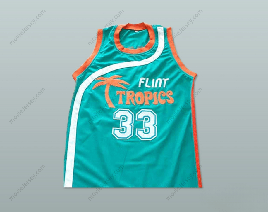 PERSONALIZADO Cualquier Nombre Número WILL FERRELL FLINT TROPICS 33 JACKIE MOON AZUL VERDOSO CAMISETA DE BALONCESTO SEMIPROFESIONAL Cosido S-6XL