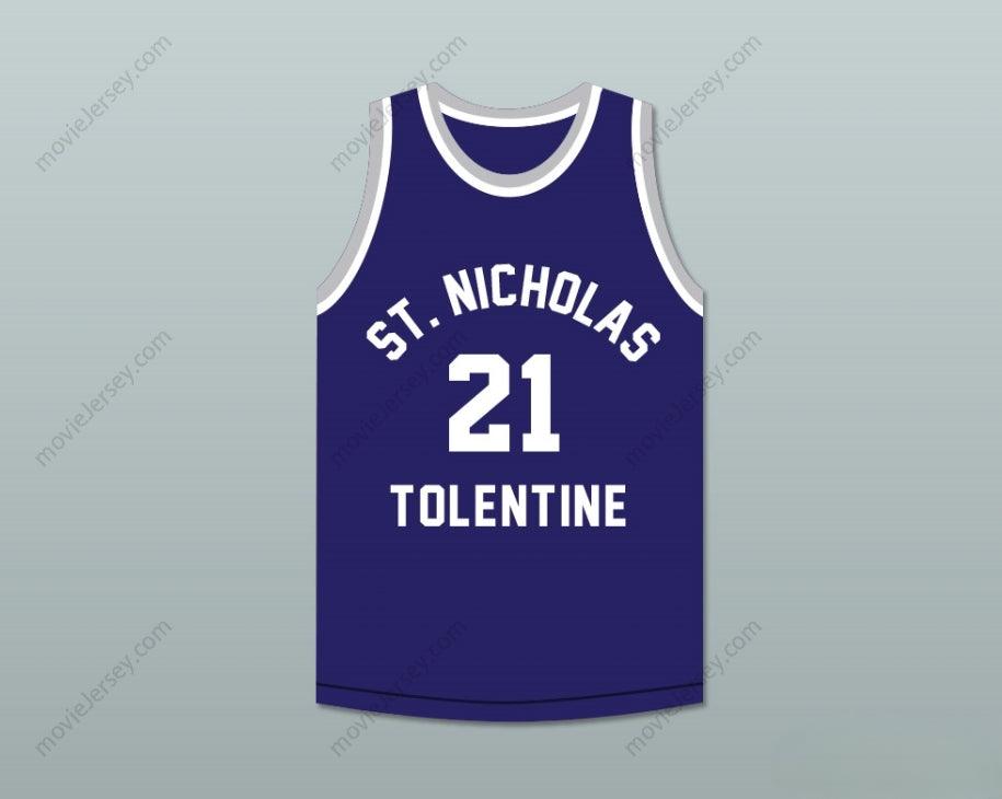 PERSONALIZAR Cualquier Nombre Número MALIK SEALY 21 ST. NICHOLAS DE TOLENTINO ESCUELA SECUNDARIA Camiseta de Baloncesto Azul Marino Cosida de S-6XL