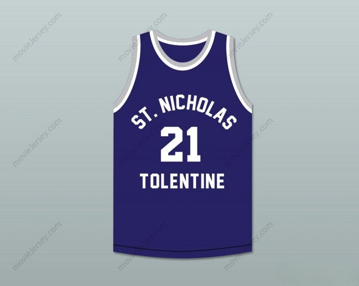 PERSONALIZAR Cualquier Nombre Número MALIK SEALY 21 ST. NICHOLAS DE TOLENTINO ESCUELA SECUNDARIA Camiseta de Baloncesto Azul Marino Cosida de S-6XL
