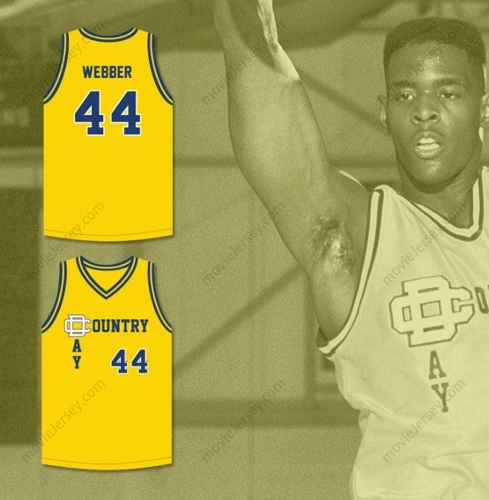PERSONALIZA Cualquier Nombre Número CHRIS WEBBER 44 DETROIT COUNTRY DAY SCHOOL YELLOWJACKETS AMARILLO CAMISETA DE BALONCESTO Cosida S-6XL