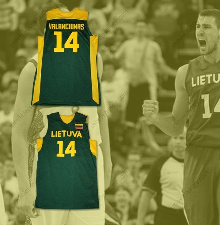 PERSONALIZA CUALQUIER Nombre Número JONAS VALANCIUNAS 14 LITUANIA CAMISETA DE BALONCESTO CUALQUIER JUGADOR Parte Superior Cosida S-6XL