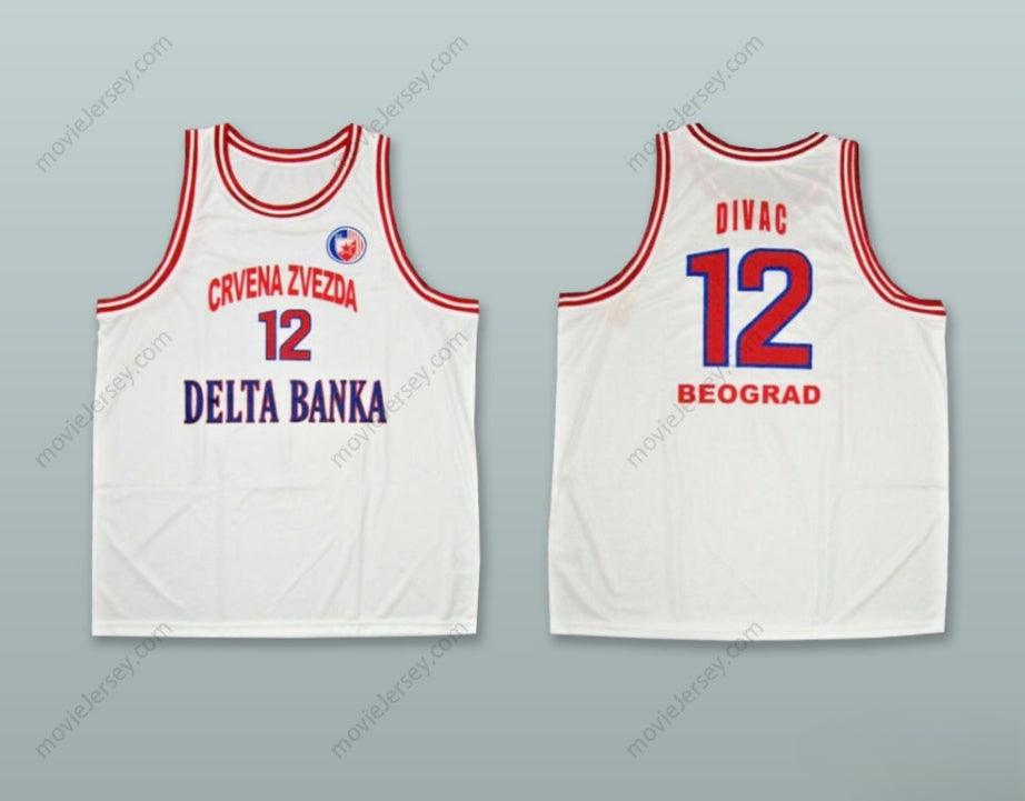 CUSTOM ANY Name Number VLADE DIVAC 12 KK CRVENA ZVEZDA RED STAR BEOGRAD SERBIA WHITE BASKETBALL JERSEY Top Stitched S-6XL