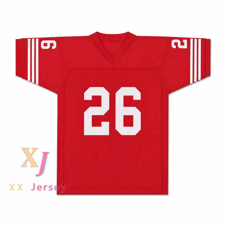 Dave Promisco 26 Mustangs High School Windrunner Red Football Jersey — red front view