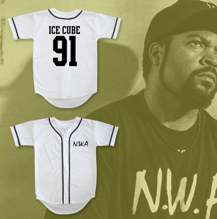 Camiseta de béisbol blanca N.W.A. ICE CUBE 91 personalizada con cualquier nombre y número, talla S-6XL, costura decorativa
