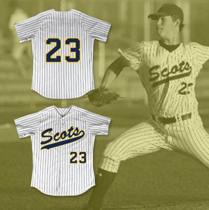 Camiseta de béisbol a rayas blancas de los SCOTS de HIGHLAND PARK HIGH SCHOOL, con el nombre y número personalizados de CLAYTON KERSHAW 23, cosida de la talla S a la 6XL.