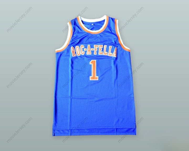 CAMISETA DE BALONCESTO AZUL ROC-A-FELLA CON NÚMERO Y NOMBRE PERSONALIZADO DE SHAWN CARTER 1, BORDADA, TALLAS S-6XL
