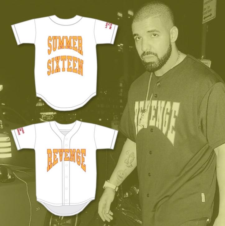 Personalizado Cualquier Nombre Número DRAKE SUMMER SIXTEEN REVENGE BUSCANDO VENGANZA Camiseta de Béisbol Blanca Parte Superior Cosida S-6XL