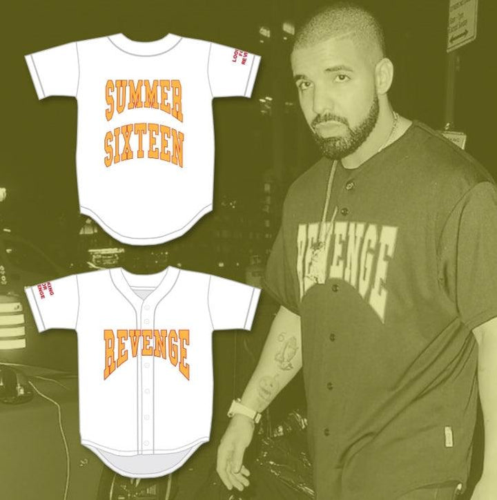 Personalizado Cualquier Nombre Número DRAKE SUMMER SIXTEEN REVENGE BUSCANDO VENGANZA Camiseta de Béisbol Blanca Parte Superior Cosida S-6XL