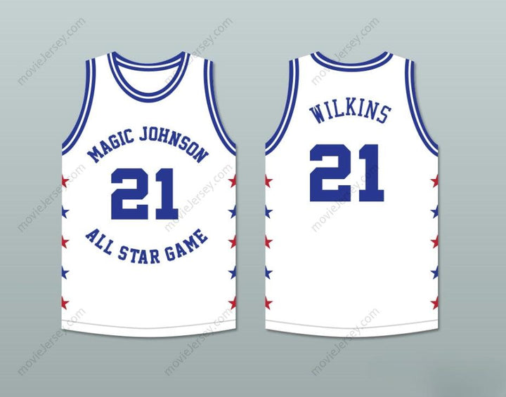 PERSONALIZA Cualquier Nombre Número DOMINIQUE WILKINS 21 MAGIC JOHNSON CAMISETA DE BALONCESTO BLANCA ALL STAR GAME 1988 EVENTO BENÉFICO MIDSUMMER NIGHT'S MAGIC Cosido Superior S-6XL