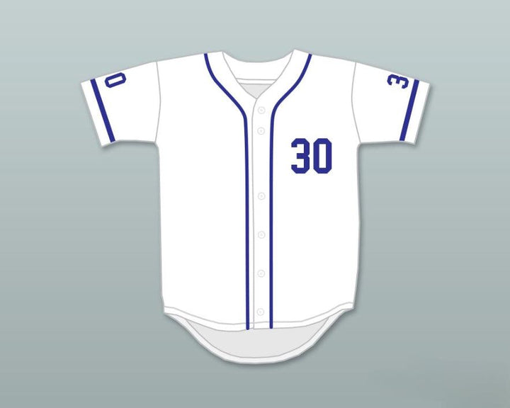 Camiseta de béisbol blanca con el número y nombre personalizados MIKE VITAR BENNY 'THE JET' RODRIGUEZ 30 THE SANDLOT Tallas S-6XL