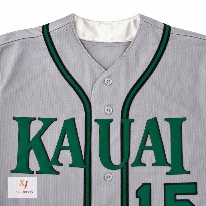 Camiseta de béisbol con botones para hombre KAUAI EMERALDS, diseño personalizado con cualquier nombre y número, gris, costura superior, tallas S-6XL