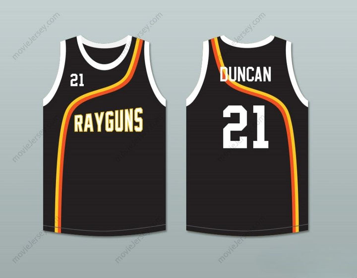PERSONALIZA CUALQUIER Nombre Número TIM DUNCAN 21 ROSWELL RAYGUNS NEGRA CAMISETA DE BALONCESTO Cosida S-6XL