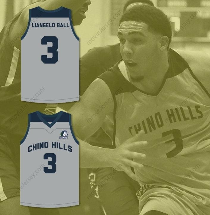 CAMISETA DE BALONCESTO GRIS CON PARCHE PERSONALIZADA CON CUALQUIER Nombre Número LIANGELO BALL 3 CHINO HILLS HUSKIES Tallas S-6XL con Costuras Superiores