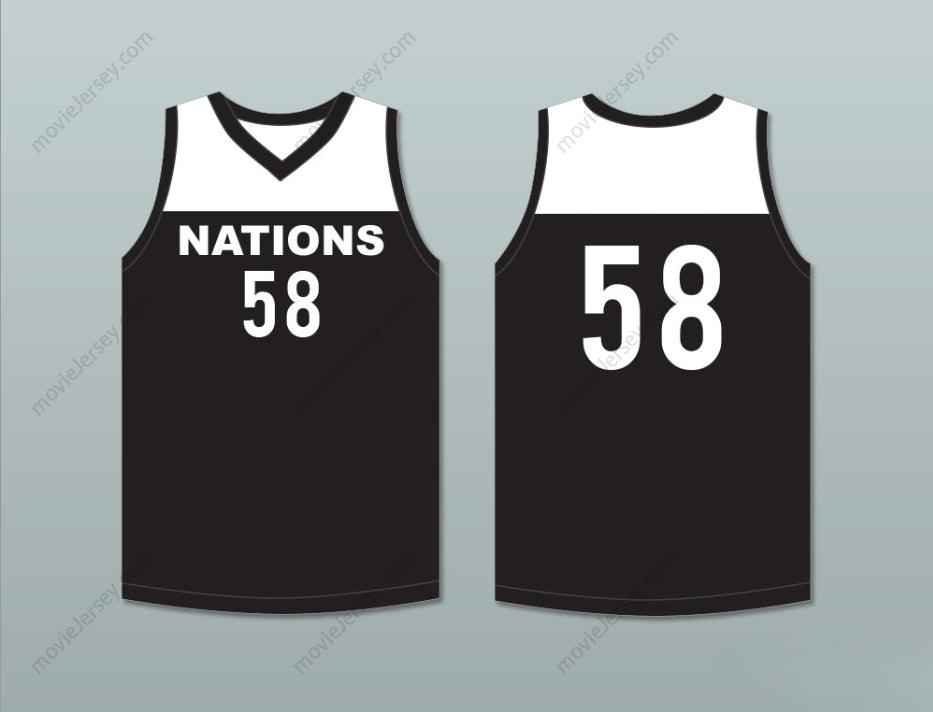 PERSONALIZA Cualquier Nombre Número JUGADOR 58 NACIONES Camiseta de BALONCESTO Negra Cosida S-6XL