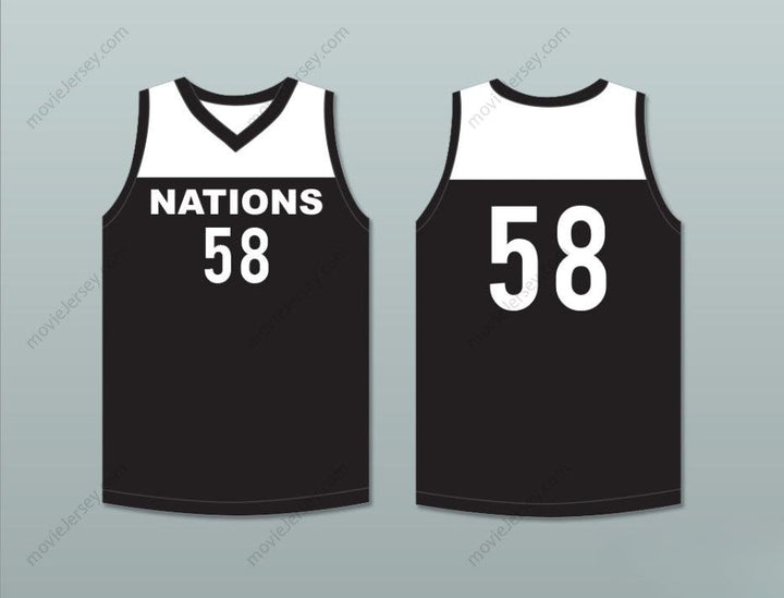 PERSONALIZA Cualquier Nombre Número JUGADOR 58 NACIONES Camiseta de BALONCESTO Negra Cosida S-6XL