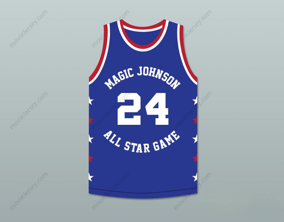 PERSONALIZAR CUALQUIER Nombre Número MARK AGUIRRE 24 MAGIC JOHNSON CAMISETA BALONCESTO AZUL ALL STAR GAME 1986 EVENTO BENÉFICO MIDSUMMER NIGHT'S MAGIC Bordado Premium S-6XL