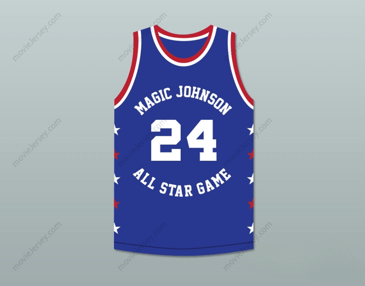 PERSONALIZAR CUALQUIER Nombre Número MARK AGUIRRE 24 MAGIC JOHNSON CAMISETA BALONCESTO AZUL ALL STAR GAME 1986 EVENTO BENÉFICO MIDSUMMER NIGHT'S MAGIC Bordado Premium S-6XL
