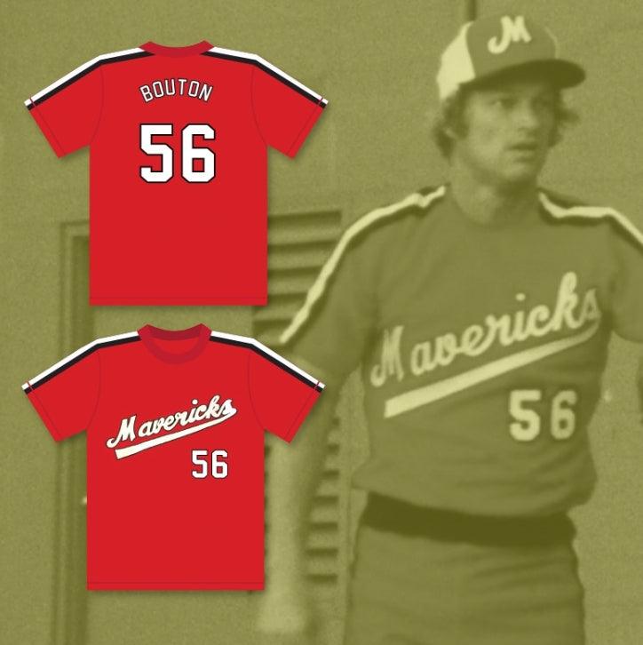 Camiseta de béisbol roja con el número y nombre personalizados JIM BOUTON 56 de THE BATTERED BASTARDS OF BASEBALL, costura superior, tallas S-6XL