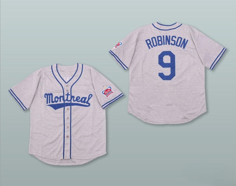 Custom Any Name Number JACKIE ROBINSON 9 MONTREAL ROYALS GRAY BUTTON DOWN BASEBALL JERSEY Top Stitched S-6XL