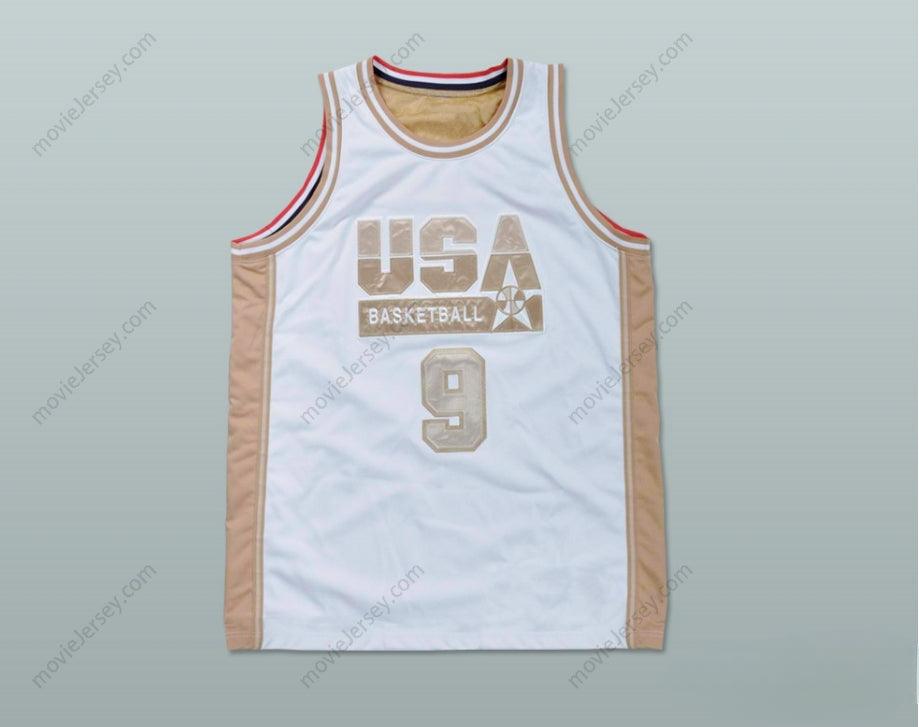 PERSONALIZA Cualquier Nombre Número MICHAEL Camiseta Baloncesto EEUU BLANCO Y ORO Cosido S-6XL