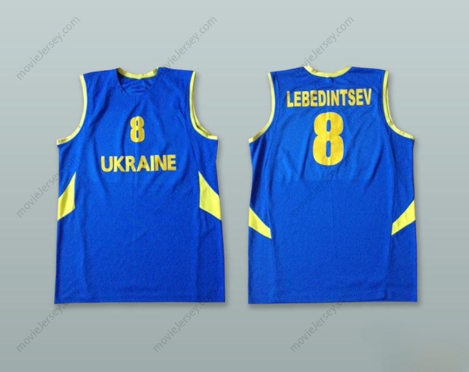 PERSONALIZADO Cualquier Nombre Número LEBEDINTSEV 8 UCRANIA AZUL BALONCESTO JERSEY Parte Superior Cosido S-6XL