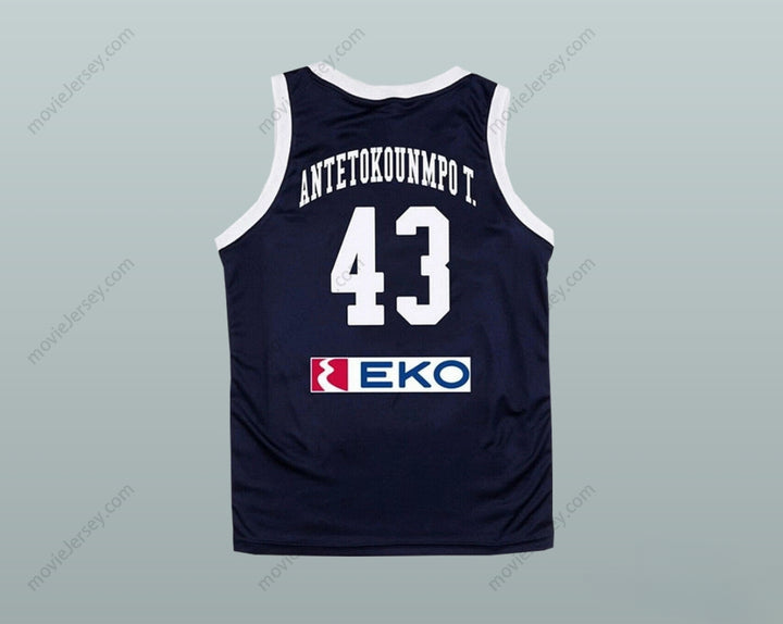 Custom Any Name Number Thanasis Antetokounmpo 43 Greece Navy Blue Basketball Jersey Top Stitched S-6XL