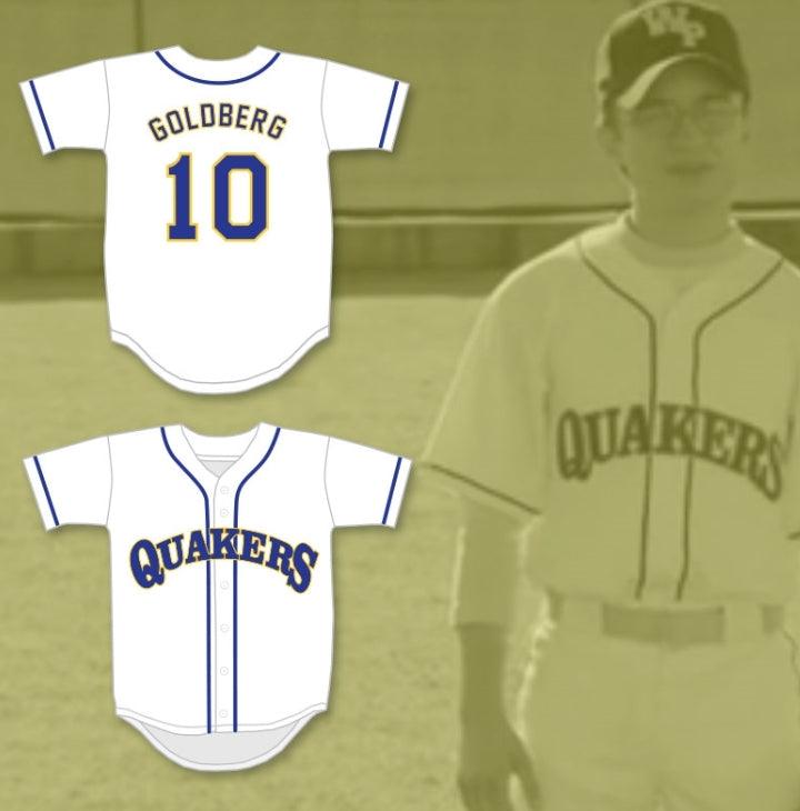 Camiseta de béisbol personalizada con cualquier nombre y número ADAM GOLDBERG 10 WILLIAM PENN ACADEMY QUAKERS, blanca, con costuras, tallas S-6XL