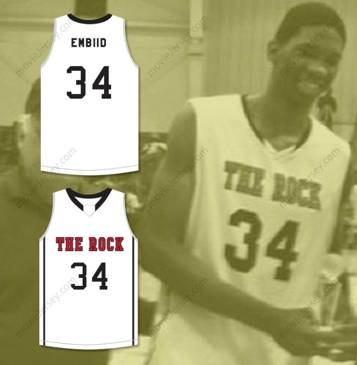 PERSONALIZA CUALQUIER Nombre Número JOEL EMBIID 34 THE ROCK HIGH SCHOOL CAMISETA DE BALONCESTO BLANCA 2 Top Cosida S-6XL