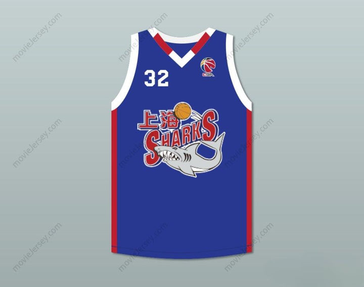 PERSONALIZA Cualquier Nombre Número JIMMER FREDETTE 32 SHANGHAI SHARKS ALTERNATE AZUL JERSEY DE BALONCESTO CON PARCHE CBA Cosido S-6XL