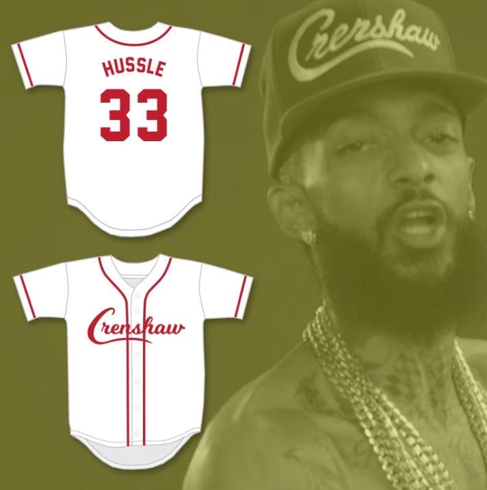 Camiseta de béisbol personalizada con cualquier nombre y número NIPSEY HUSSLE 33 CRENSHAW, blanca y roja, con costuras, tallas S-6XL