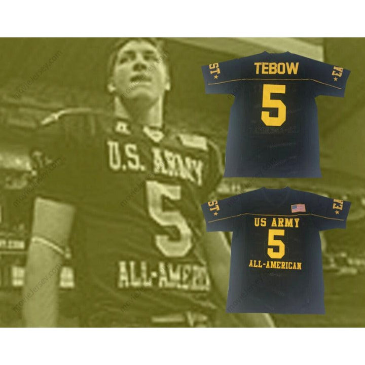 PERSONALIZA Cualquier Nombre Número TIM TEBOW 5 U.S. ARMY HIGH SCHOOL ALL-AMERICAN EAST BLACK Camiseta de Fútbol con Costura Superior Tallas S-6XL