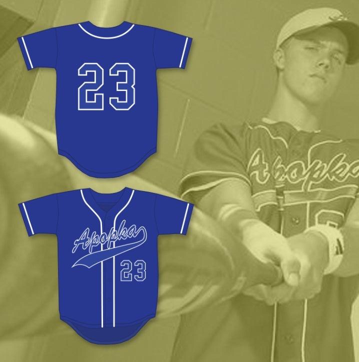 Camiseta de béisbol azul de la escuela secundaria Darters de ZACK GREINKE 23 con cualquier nombre y número, 1 pespunte superior S-6XL