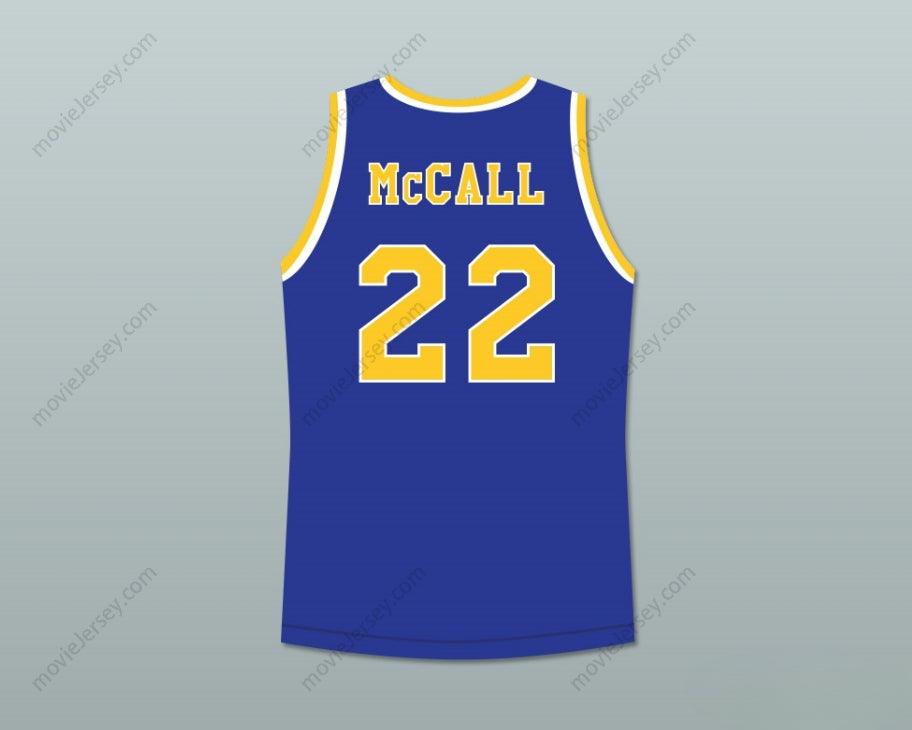 CAMISETA DE BALONCESTO AZUL DE SECUNDARIA DE CRENSHAW QUINCY MCCALL 22 CON EL NOMBRE Y EL NÚMERO QUE QUIERAS CON PARCHE DE AMOR Y BALONCESTO Cosido S-6XL