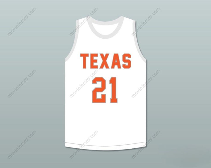 PERSONALIZADO Cualquier Nombre Número ALEX CARUSO 21 TEXAS D1 AMBASSADORS CAMISETA DE BALONCESTO BLANCA 2 Costuras Superiores S-6XL