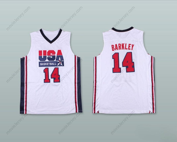 PERSONALIZADO Cualquier Nombre Número CHARLES BARKLEY 14 USA CAMISETA BALONCESTO CASA Bordado S-6XL