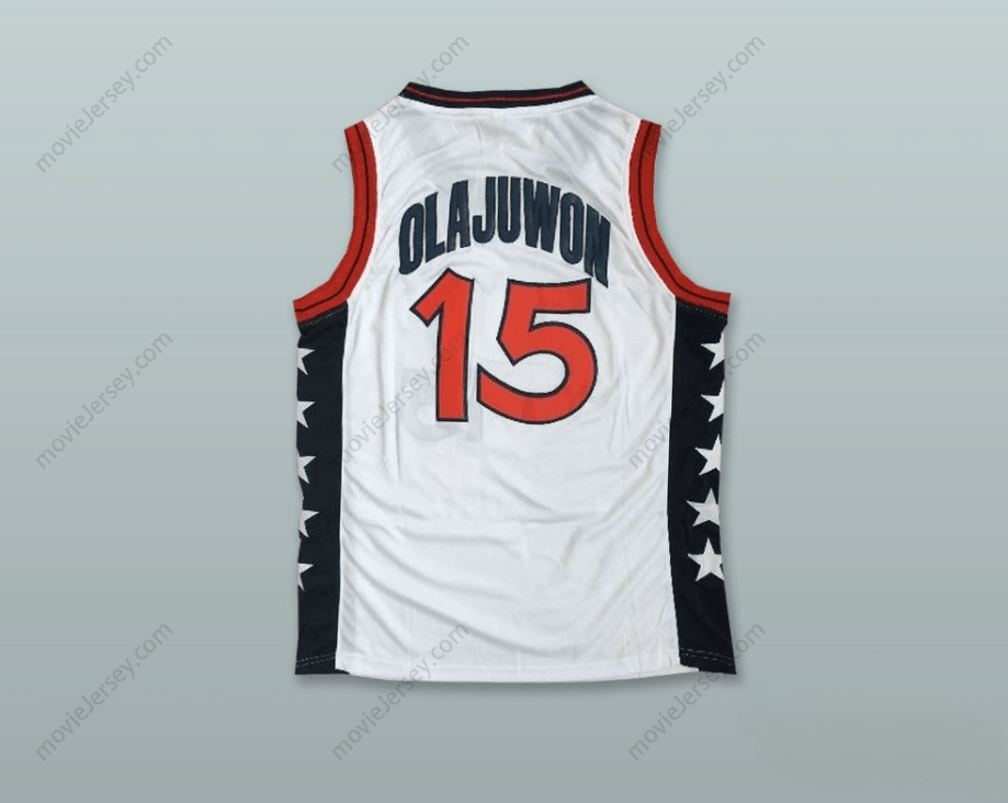 PERSONALIZA Cualquier Nombre Número 1996 HAKEEM OLAJUWON 15 USA TEAM CAMISETA DE BALONCESTO LOCAL Parte Superior Cosida S-6XL