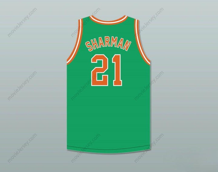 CAMISETA DE BALONCESTO VERDE PERSONALIZADA CON CUALQUIER NOMBRE Y NÚMERO BILL SHARMAN 21 PORTERVILLE HIGH SCHOOL PANTHERS, Talla S-6XL, Cosida, 1 Pieza