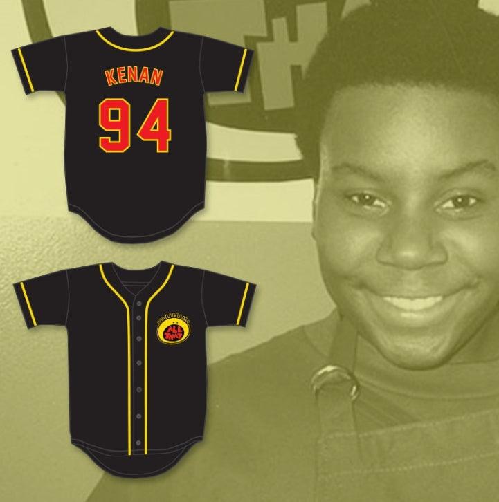 Camiseta de béisbol negra con botones KENAN THOMPSON 94 ALL THAT con número y nombre personalizados, 2 costuras superiores, tallas S-6XL