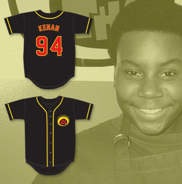 Camiseta de béisbol negra con botones KENAN THOMPSON 94 ALL THAT con número y nombre personalizados, 2 costuras superiores, tallas S-6XL
