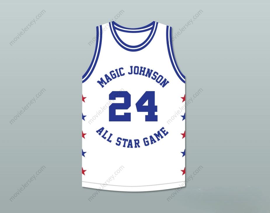 PERSONALIZA CUALQUIER Nombre Número REGGIE THEUS 24 MAGIC JOHNSON BALONCESTO ALL STAR GAME BLANCO JERSEY 1986 EVENTO DE CARIDAD MIDSUMMER NIGHT'S MAGIC Cosido Superior S-6XL