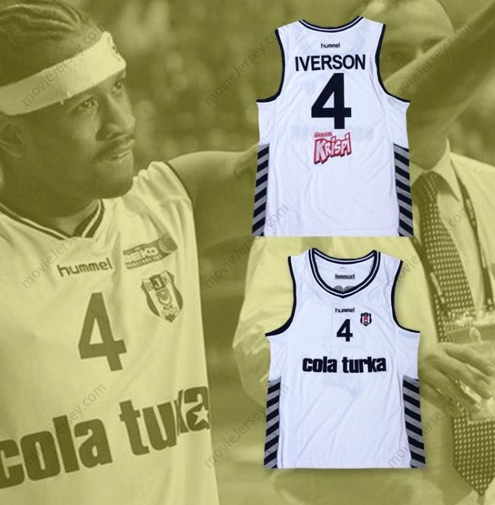 PERSONALIZAR cualquier nombre número ALLEN IVERSON 4 BESIKTAS JK CAMISETA BALONCESTO BLANCA Costuras reforzadas S-6XL