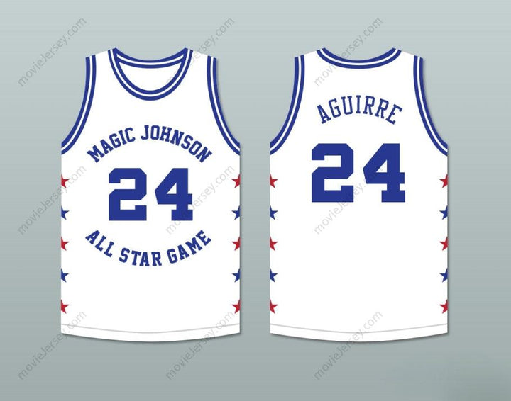 PERSONALIZA Cualquier Nombre Número MARK AGUIRRE 24 MAGIC JOHNSON CAMISETA BALONCESTO BLANCA ALL STAR GAME 1988 EVENTO BENÉFICO MIDSUMMER NIGHT'S MAGIC Tallas de la S-6XL con Costura Superior
