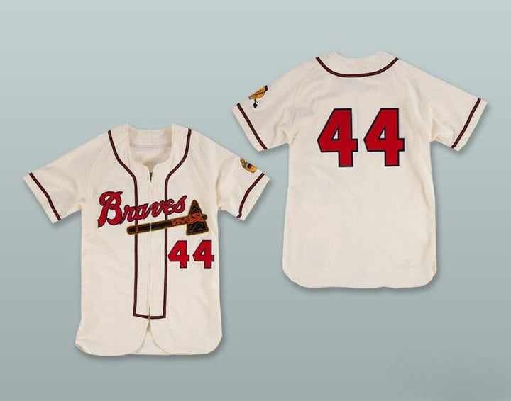 Personalizado Cualquier Nombre Número HANK AARON 44 BRAVES Cierre de Cremallera Jersey de Béisbol Blanco Cosido Tallas S-6XL