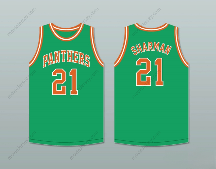 CAMISETA DE BALONCESTO VERDE PERSONALIZADA CON CUALQUIER NOMBRE Y NÚMERO BILL SHARMAN 21 PORTERVILLE HIGH SCHOOL PANTHERS, Talla S-6XL, Cosida, 1 Pieza