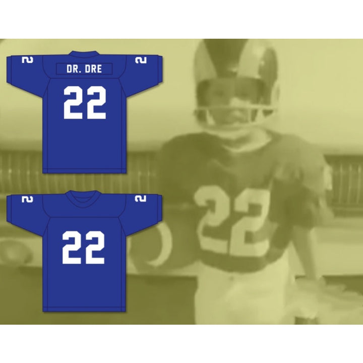 CUSTOM ANY Name Number ANDRE YOUNG 22 GRADE SCHOOL BLUE FOOTBALL JERSEY G FUNK DOCUMENTARY Top Stitched S-6XL