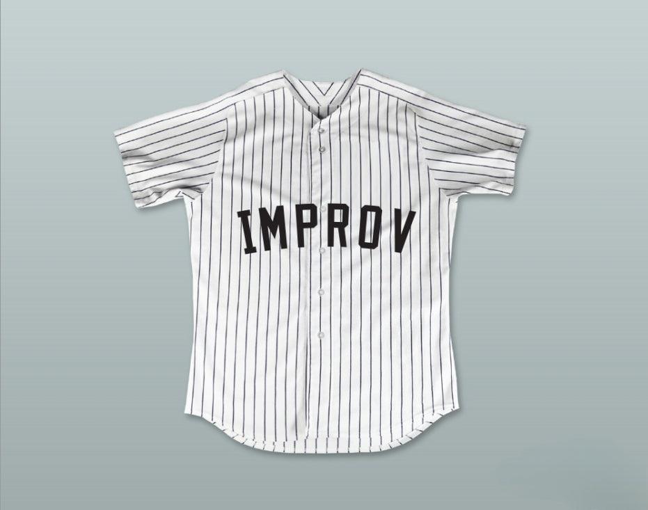 Custom Any Name Number GEORGE 'SHRIMP' COSTANZA 17 IMPROV WHITE PINSTRIPED BASEBALL JERSEY Top Stitched S-6XL