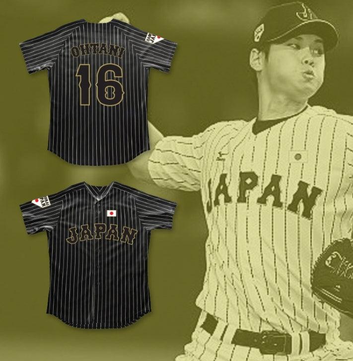 Personalizada Cualquier Nombre Número SHOHEI OHTANI 16 JAPÓN SAMURAI NEGRA RAYADA CAMISETA DE BÉISBOL Superior Cosida S-6XL